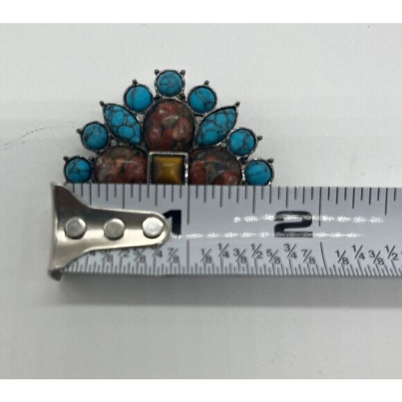 Faux Turquoise & Sunstone Brooch Pin - Picture 4 of 4